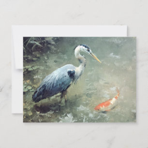 Heron and Vibrant Koi Fish Postcard