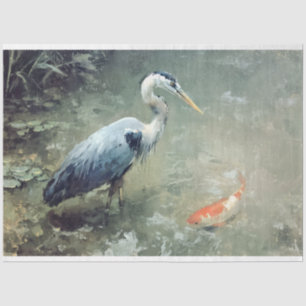 Heron and Vibrant Koi Fish Tissue Paper