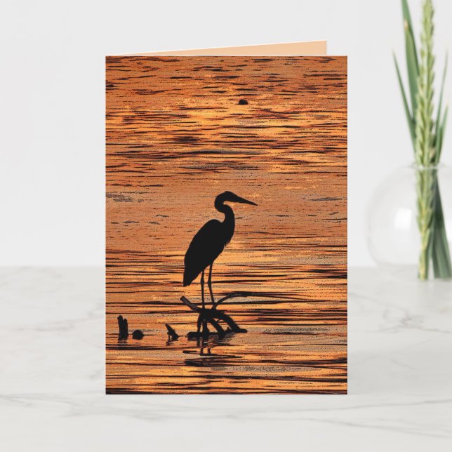 Heron at Sunset Birthday Card (Front)