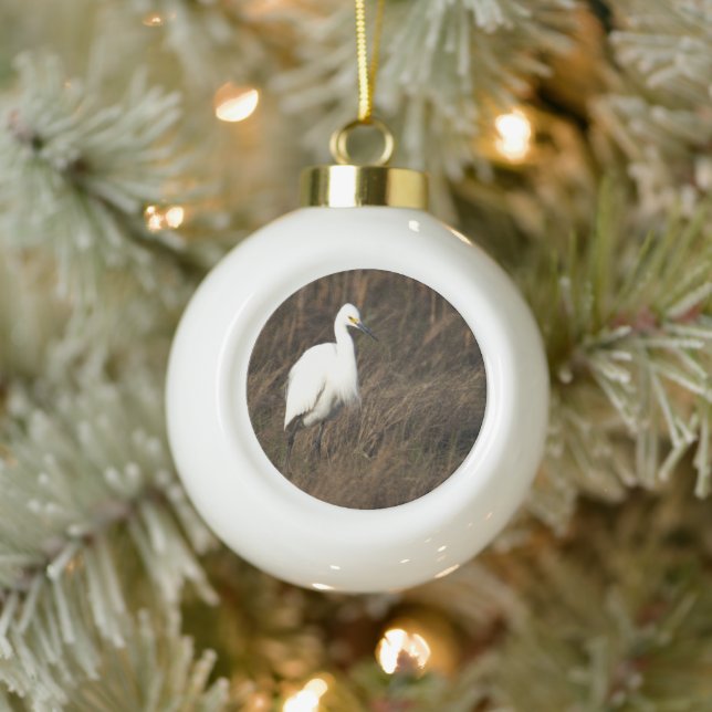 Heron Bird  Ceramic Ball Christmas Ornament (Tree)