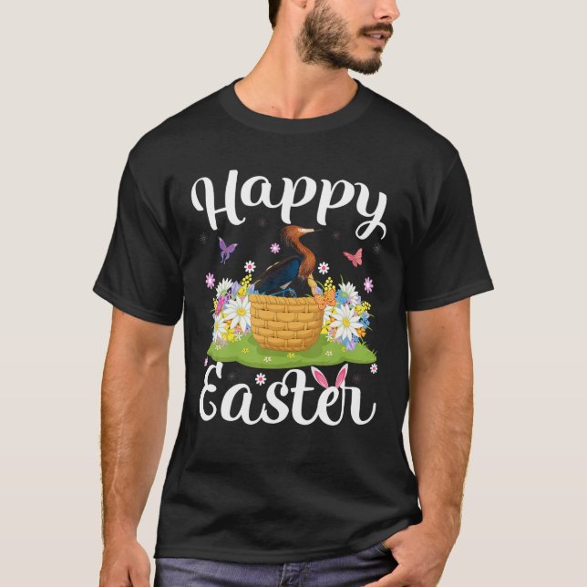 Heron Bird Easter Egg Hunting Floral Heron Easter T-Shirt (Front)