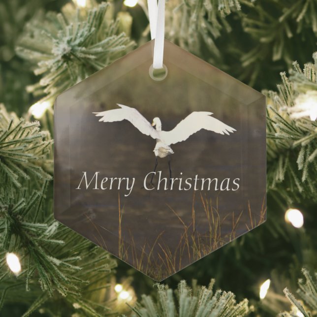 Heron Bird Flying Glass Ornament (Insitu)
