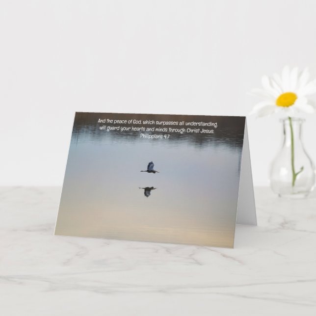 Heron Bird Flying Over Peaceful Lake Bible Verse Card (Small Plant)