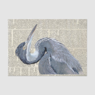 Heron Bird French Newspaper Vintage Decoupage Tissue Paper