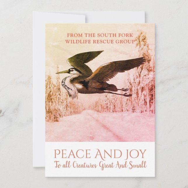 Heron Bird In Winter Snow Business Christmas Holiday Card (Front)