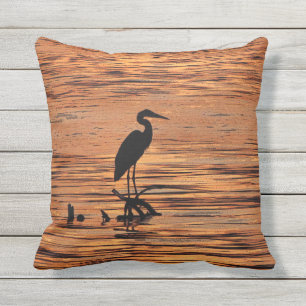 Heron Bird Orange Sunset Outdoor Pillow