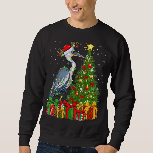 Heron Bird   Xmas Holiday Santa Heron Christmas Tr Sweatshirt (Front)