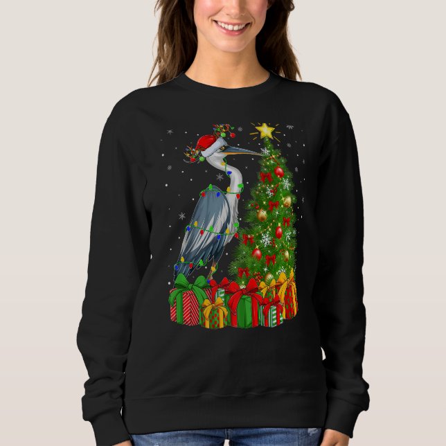 Heron Bird  Xmas Holiday Santa Heron Christmas Tre Sweatshirt (Front)