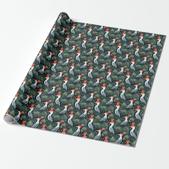 Heron Christmas Wrapping Paper (Unrolled)