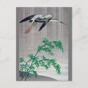 Heron Flying in Rain, Watanabe Seitei Postcard
