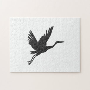 Heron flying silhouette - Choose background colour Jigsaw Puzzle
