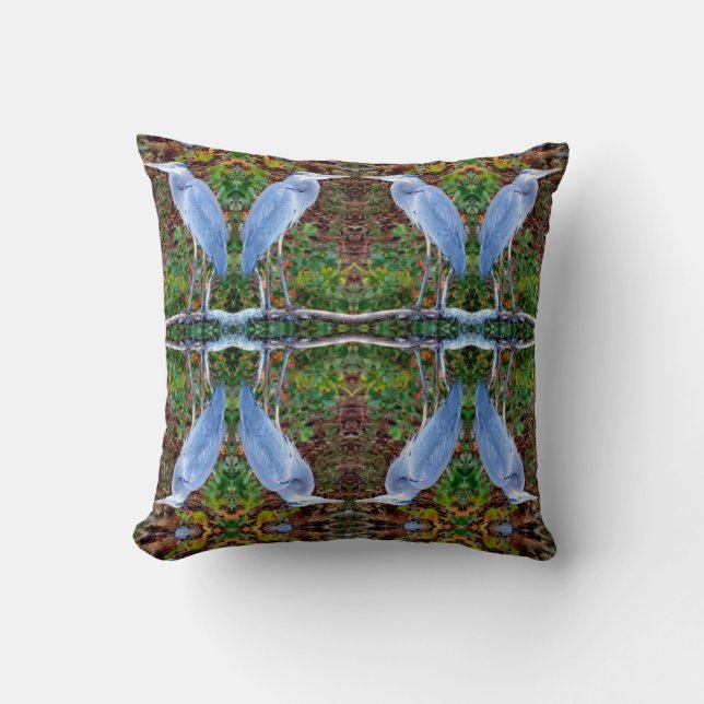 Heron: grey, green brown tan pattern cushion (Front)