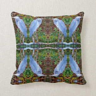 Heron: grey, green brown tan pattern cushion