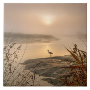 Heron Heaven - Landscape on the Lake Ceramic Tile