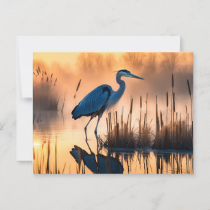 Heron in a Misty Marsh at Sunrise Postcard