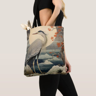 Heron in Night Ukiyo-e Japanese Art Tote Bag
