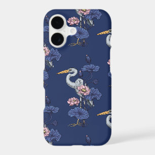 Heron in the Pink Lotus Garden on delpht blue