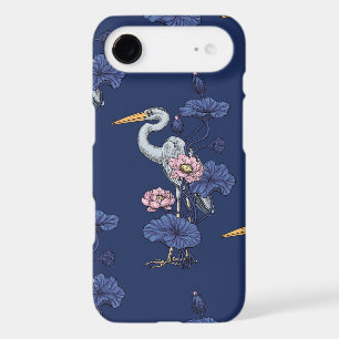 Heron in the Pink Lotus Garden on delpht blue