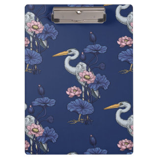 Heron in the Pink Lotus Garden on delpht blue Clipboard