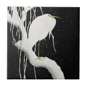 Heron in the Snow by Ohara Koson Ceramic Tile