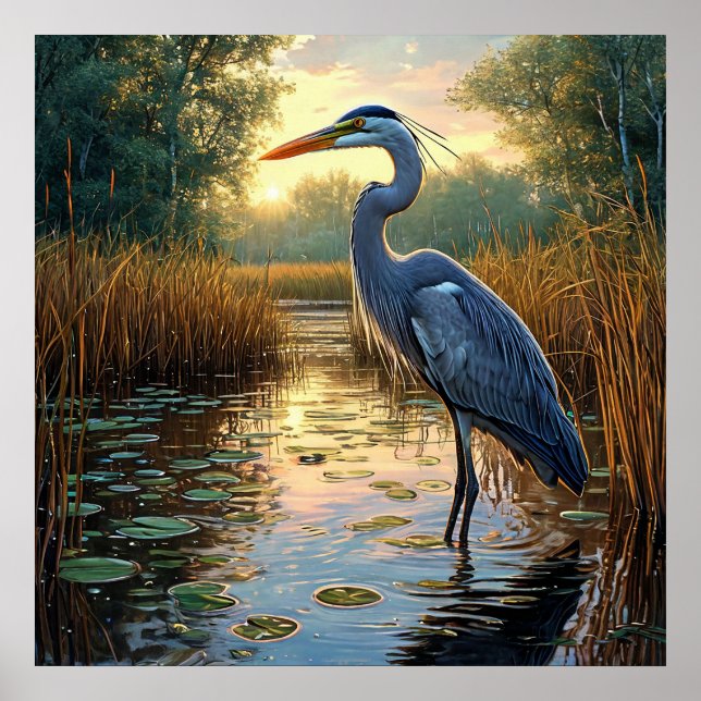 Heron in the swamp poster (Front)
