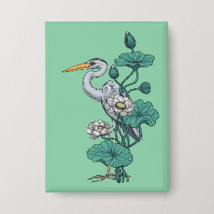 Heron in the White Lotus Garden on jade