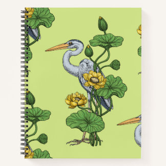 Heron in the Yellow Lotus Garden on honey dew Notebook