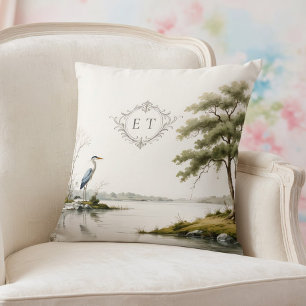 Heron Lake Toile French Country Wedding Monogram Cushion