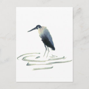 Heron Meditation, Sumi-e Great Blue Heron Postcard