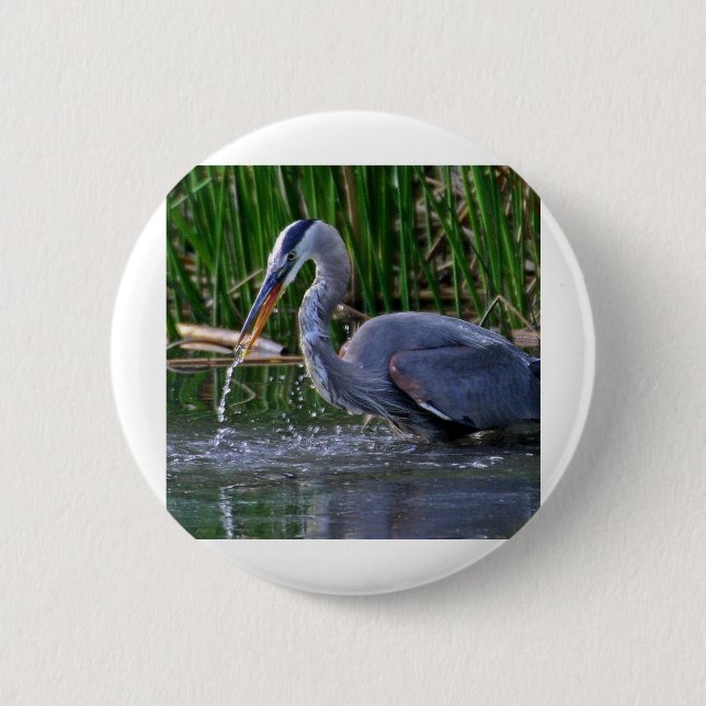 Heron Splash 6 Cm Round Badge (Front)