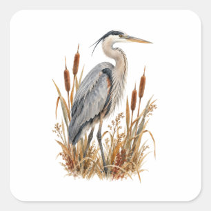 Heron Standing in Misty Reeds Square Sticker