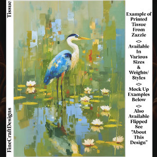 Heron Staning Among Water Lilies EF1R Decoupage Tissue Paper