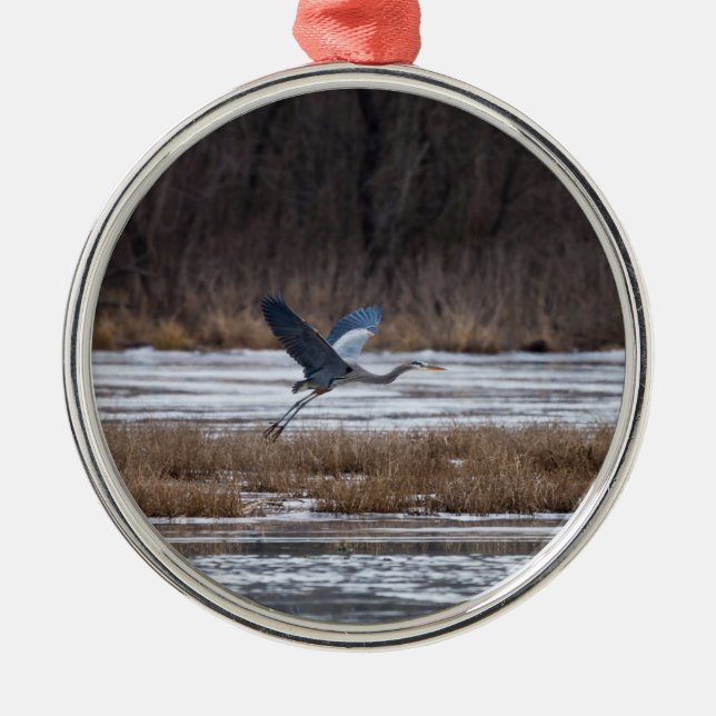 Heron Take Off Metal Tree Decoration (Front)