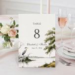 Heron Toile French Country Wedding Table Number<br><div class="desc">Add timeless elegance to your reception with this Heron Toile French Country Wedding Table Number card. Featuring a graceful heron by a peaceful lakeside landscape, the design is inspired by classic French toile and countryside scenery. Soft neutral tones and delicate botanical details create a refined look perfect for garden, rustic,...</div>