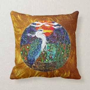 Heron tropical geometric metallic collage II Cushion