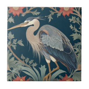 Heron William Morris style Left Sea Marine Bird Ceramic Tile