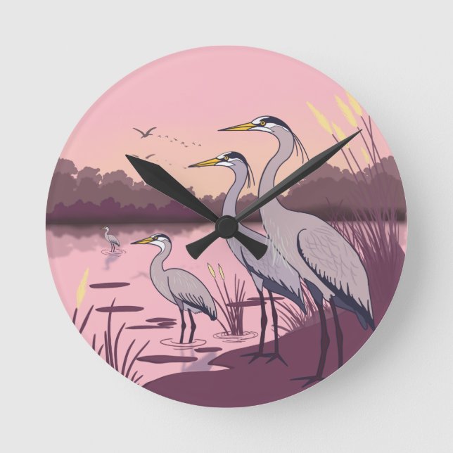 Herons by the Lake Round Clock (Front)
