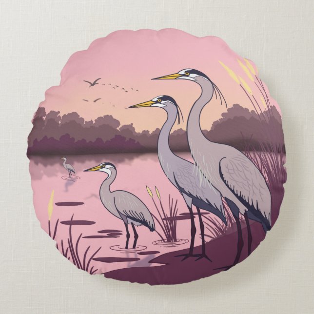 Herons by the Lake Round Cushion (Front)