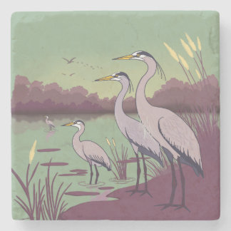 Herons by the Lake Stone Coaster