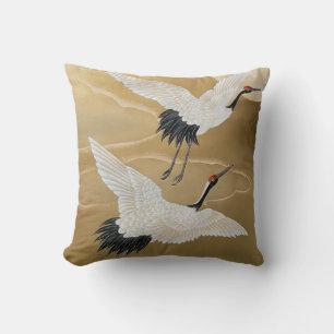 Herons take Flight: Gold Chinoiserie with Moon Cushion