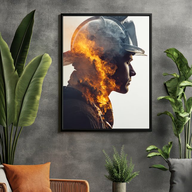Hero's Heart: Firefighter Flame Portrait Poster (Creator Uploaded)