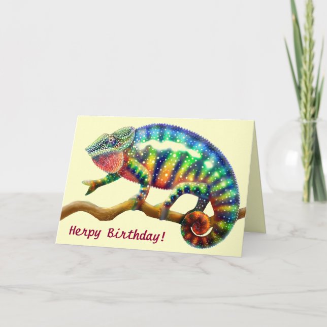 Herps Happy Birthday Chameleon Card (Front)