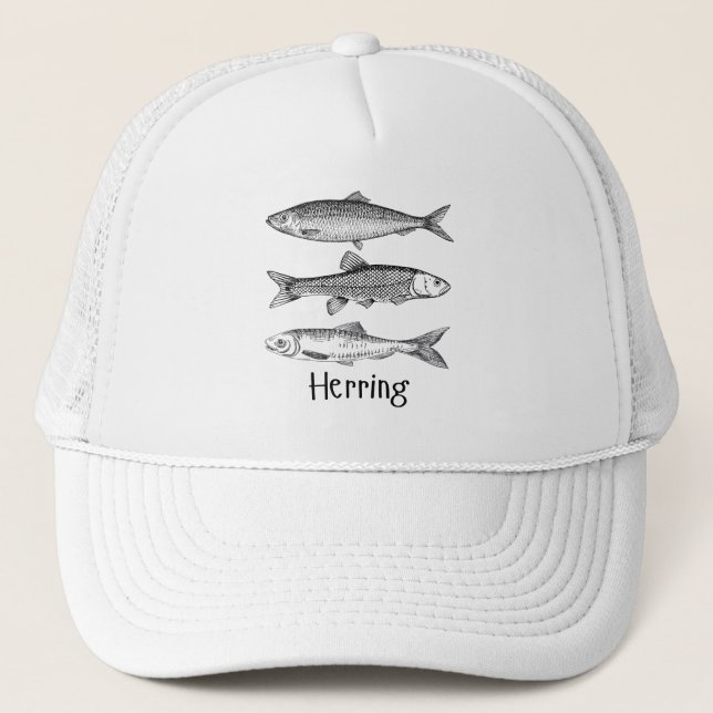 Herring fish, simple, minimal line art for marine  trucker hat (Front)