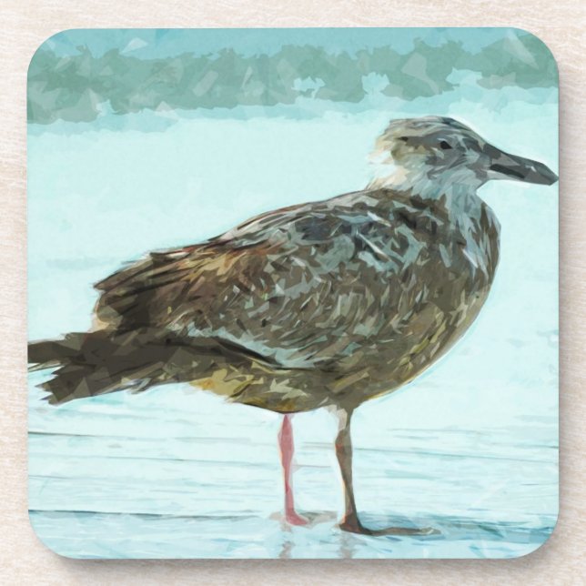 Herring Gull on the Beach Abstract Coaster (Front)