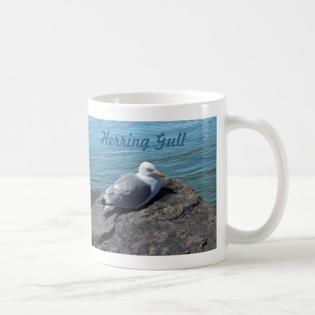 Herring Gull Resting on Rock Jetty: Coffee Mug (Right)