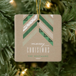 Herringbone Band Christmas Ornament - Green