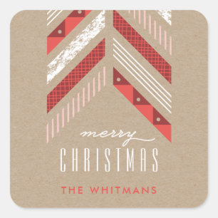 Herringbone Band Holiday Sticker - Crimson