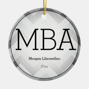 Herringbone Black Grey MBA Graduation Name Year Ceramic Ornament