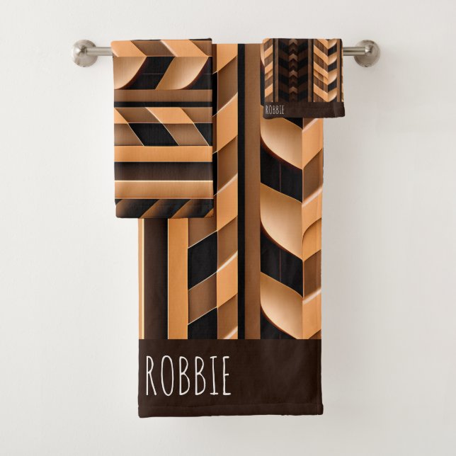 Herringbone braided braid Brown Modern Pattern Bath Towel Set (Insitu)