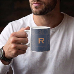 Herringbone Chevron Pattern Retro Blue Personal Coffee Mug